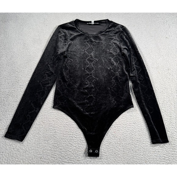 Good American Tops - Good American Bodysuit Women's 3 Black Velvet Snakeskin Print Scuba‎ Contour
